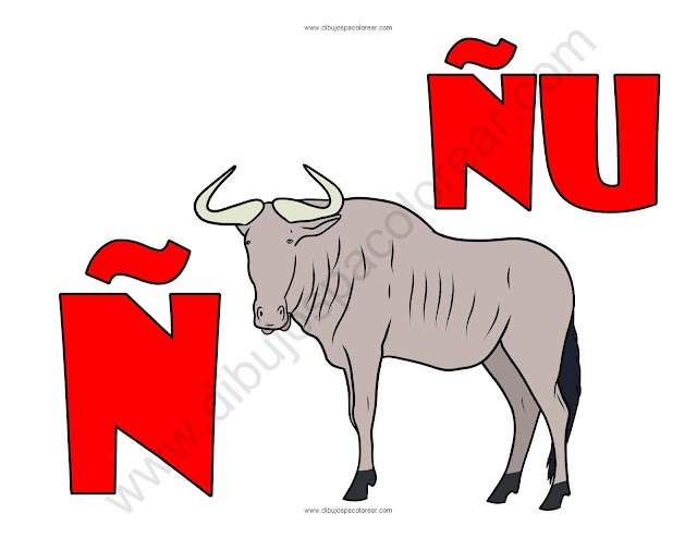 Ñu letra Ñ abecedario dibujo a color y para colorear